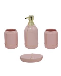 Bathroom accessory set, 4 pieces, ceramic, pink