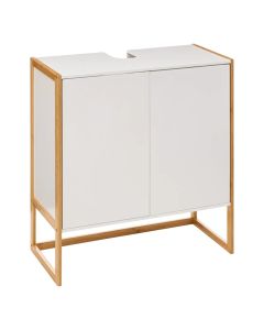 Toilet shelf for sink, Natureo, with 2 doors, Mdf/bamboo, white, 70x33xH 80 cm