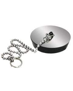 Sink stopper, with chain, rubber/metal, silver/black, 47 mm