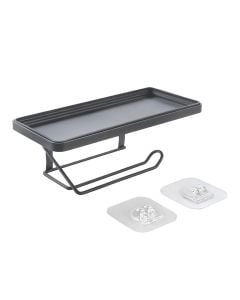 Toilet paper holder, with adhesive, metal, black, 22x8x11 cm