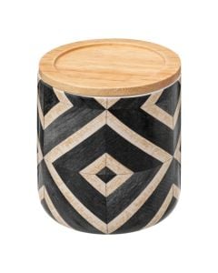 Cotton holder, Canvas, with lid, dolomite, brown/black, 9.8xH11.2 cm