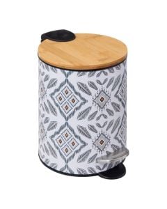 Toilet waste bin, Hapache, 3L, slow closing, bamboo/metal/PP, white/grey, 22.5x17xH23 cm