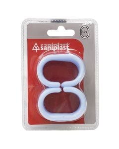 Shower curtain rings, plastic, white, 12 pcs