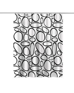 Shower curtain, Raso, polyester, white/black, 180x200 cm