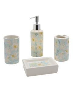 Bathroom accessory, 4 pieces, Floris, ceramic, white, blue
