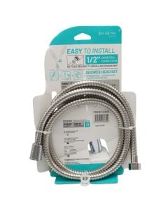 Shower head with flexible hose and holder, round, plastic, silver
