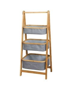 Multipurpose shelf, Noda, Bamboo, Fabric, Natural, Grey, 3 levels, 1 holder, 45x33xH108 cm