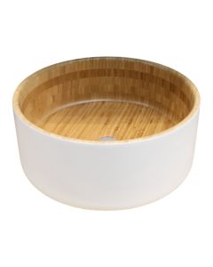 Freestanding basin "Barto" bamboo material and white and natural wood color. Dimensions: H15 x Ø43.5 cm