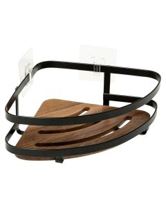 Mbajtëse shampo këdore 5FIVE "Blackacia" në çelik dhe dru akacia ngjyre e zezë dhe dru natyral, 1 livel, Përmasat : H 7 cm x W 25 cm x D 19.5 cm