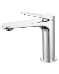 Basin mixer, ''Sound'', bronze material, silver color, Chrome finish, Click-clack drain, height, H: 15.1 cm