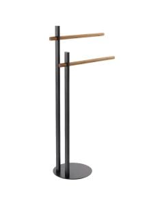 Towel hanger in inox black, natural wood color. Dimensions, H : 80 cm, ⌀ : 22 cm