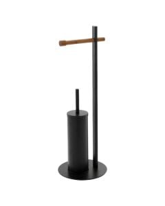 Toilet brush with toilet paper holder in inox black color. Dimensions, H : 67 cm, ⌀ : 26 cm.