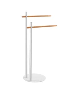 Towel hanger in inox white, natural wood color. Dimensions, H : 80 cm, ⌀ : 22 cm