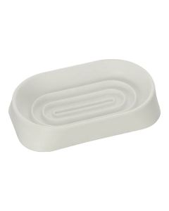 Soap holder ''Denver'' in plastic white color. Dimensions, H : 2 cm, L : 12.5 cm, D : 7.5 cm