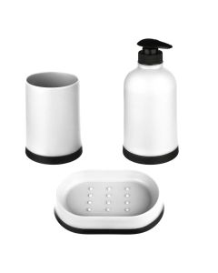 Bathroom accessory set in white polypropylene material, 3 pieces