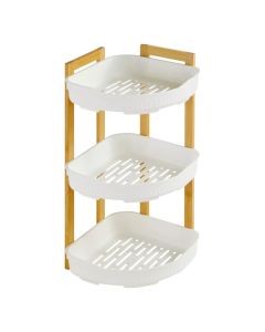 Toilet shelf ''Natureo'' in polypropylene and bamboo material, white color. Dimensions, H : 45 cm, W : 29 cm, D : 22 cm.