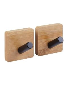 Adhesive hooks, "Stiky", steel/ bamboo, brown/ black, 2 pc, 4.5x4xH4.5 cm