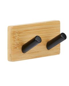 Adhesive hooks, "Stiky", steel/ bamboo, brown/ black, 9x4xH4.5 cm