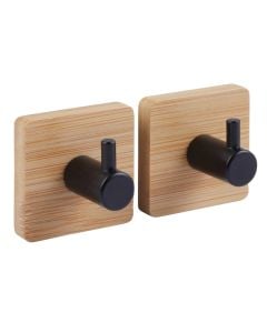 Adhesive hooks, "Stiky", steel/ bamboo, brown/ black, 2 pc, 4.5x3.6xH4.5 cm