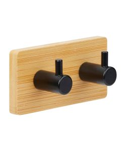 Adhesive hooks, "Stiky", steel/ bamboo, brown/ black, 9x3.6xH4.5 cm