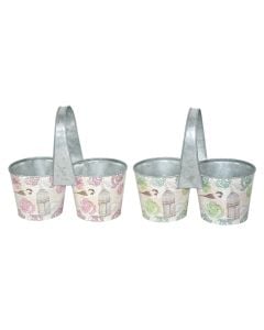Flower planter, metallic, silver / colorful printing, 26.5x13.5xH23.5 cm