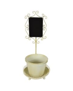 Flower pot with label, metallic, cream / black, Ø21 xH48.5 cm