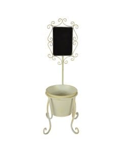 Flower pot with label, metallic, cream / black, Ø20 xH57.5 cm