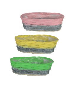 Flower pot, willow, pink/yellow/green, 30x15xH11 cm