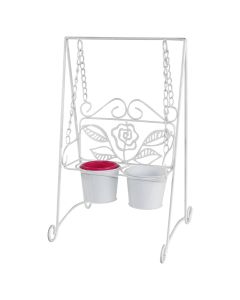 Flower pot holder (2 pots), metallic, white, 41x29xH41 cm