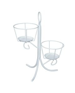 Flower pot holder (2 pots), metallic, white, 48x37xH60 cm