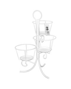 Flower pot holder (3 pots), metallic, white, Ø44 xH65 cm