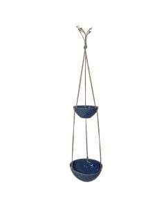 Flower pot set of 2 pieces, ceramic, blue, Ø19 xH8 cm; Ø26.5 xH10 cm