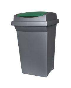 Garbage bin, 50 lt, plastic, grey, green lid, 43x39xH68 cm