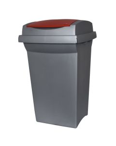 Garbage bin, 50 lt, plastic, grey, red lid, 43x39xH68 cm