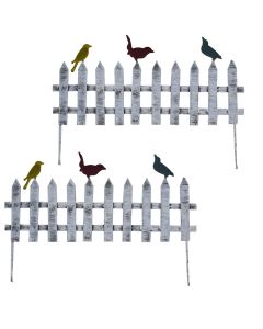 Garden decoration, fence, metallic, grey/white, 16x10 cm