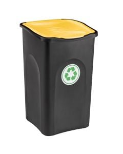 Garbage bin, plastic, black (yellow cover), 37x37xH56 cm, 50 lt