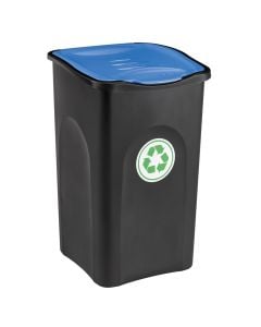 Garbage bin, plastic, black (blue cover), 37x37xH56 cm, 50 lt