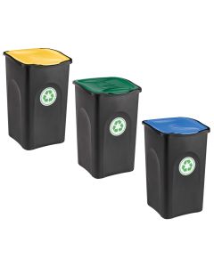 Garbage bin, set of 3 pcs, plastic, black, 37x37xH56 cm, 50 lt