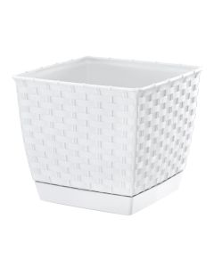 Flower pot, square, Rotolla, plastic, white, saucer included, 19x19xH15.9 cm, 3.8 lt