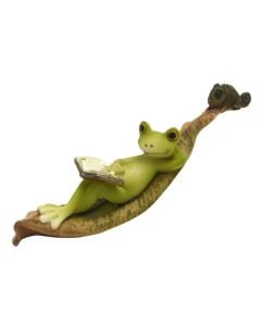 Decorative statue, Frog, polyresine, green/brown, 12x2.8xH5.2 cm
