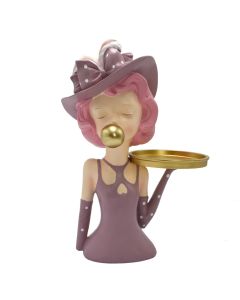 Decorative statue, Woman, polyresine, pink, 22.8x13.3xH31 cm