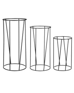 Flower pot holder, Geo, set 3 pieces, metal, black, Ø26.5xH45 cm; Ø30xH60 cm;  Ø34xH70 cm