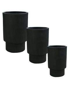 Flower pot, set 3 pieces, fibreclay, black, 24x24x36 cm; 30x30x47 cm; 37x37x55 cm