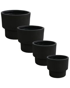 Flower pot, set 4 pieces, fibreclay, black, 24x24x20cm; 30x30x24 cm; 37x37x30 cm; 45x45x37 cm