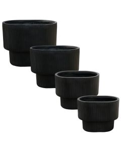 Flower pot, set 4 pieces, fibreclay, black, 34x22x26 cm; 45x29x34 cm; 55x36x43 cm; 67x43x51 cm