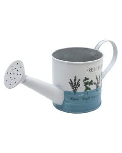 Watering can, metal, white/green, 11x11 cm