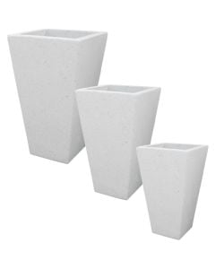 Flower pot, set 3 pieces, concrete, white, S: 26x26xH45cm; M: 34x34xH62cm; L: 45x45xH81cm