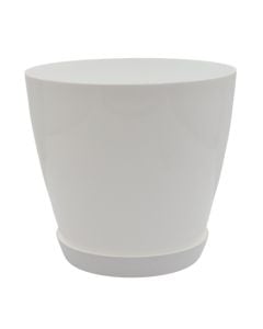 Vazo lulesh, rrethore, plastike, e bardhë, Ø22xH21 cm