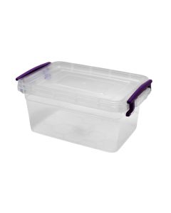 Storage box, with handle, plastic, transparent/purple, 1.75 lt