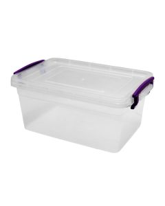 Storage box, with handle, plastic, transparent/purple, 3 lt